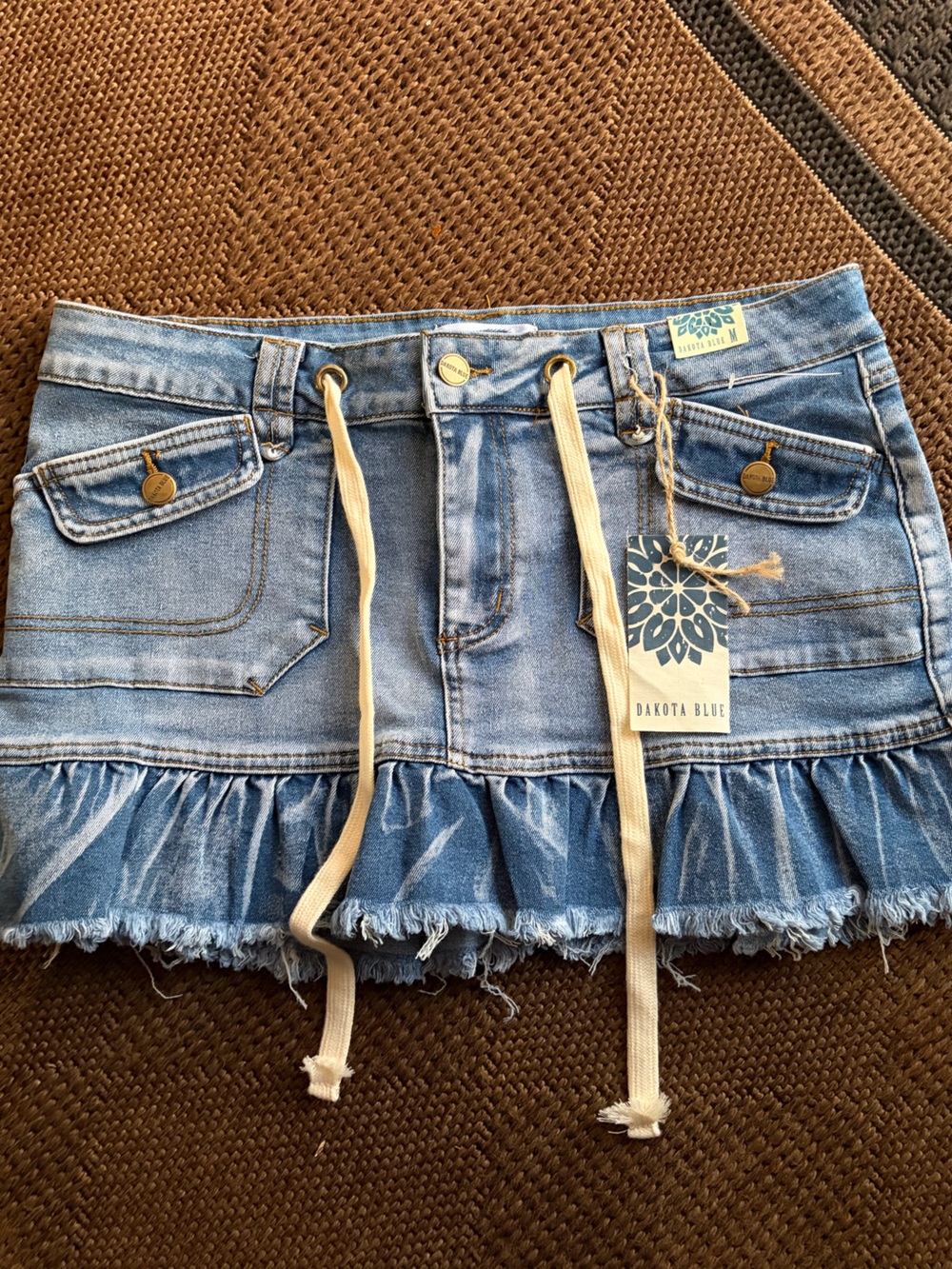 Dakota Blue Light Blue Denim Mini Skirt with Ruffle Hem